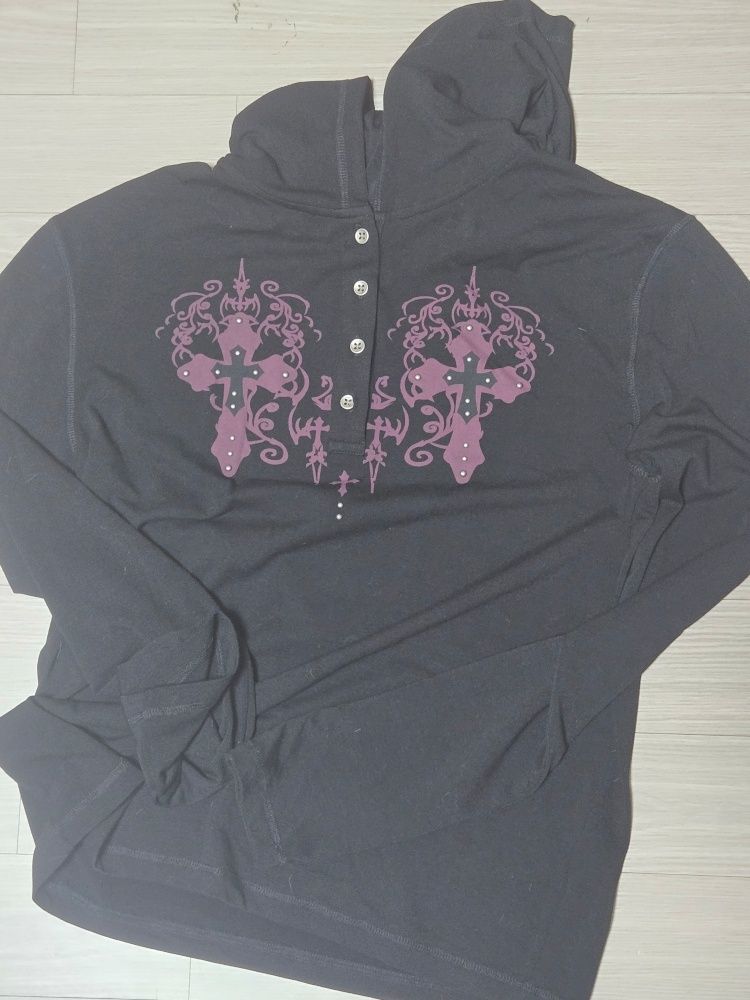 MUSINSA | AAKAM Studded CROS2 Hooded Long Sleeve (Black)