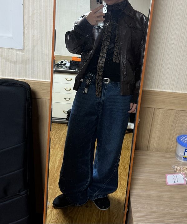 MUSINSA公式 | AAKAM Western Collar Leather Jacket (Brown)