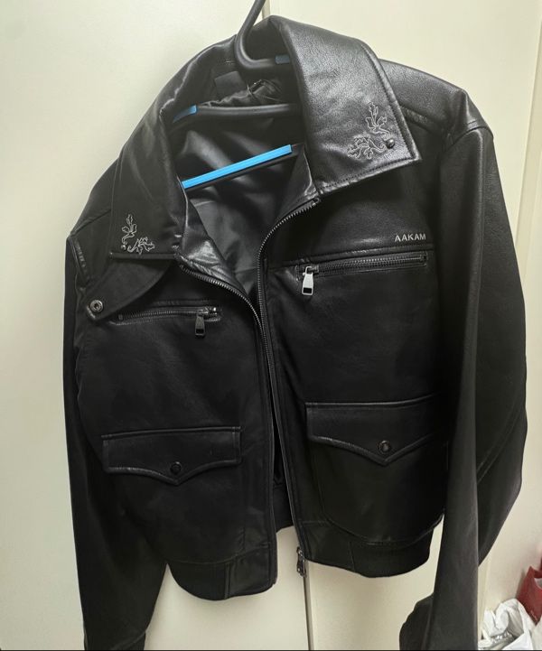 MUSINSA公式 | AAKAM Western Collar Leather Jacket (Black)