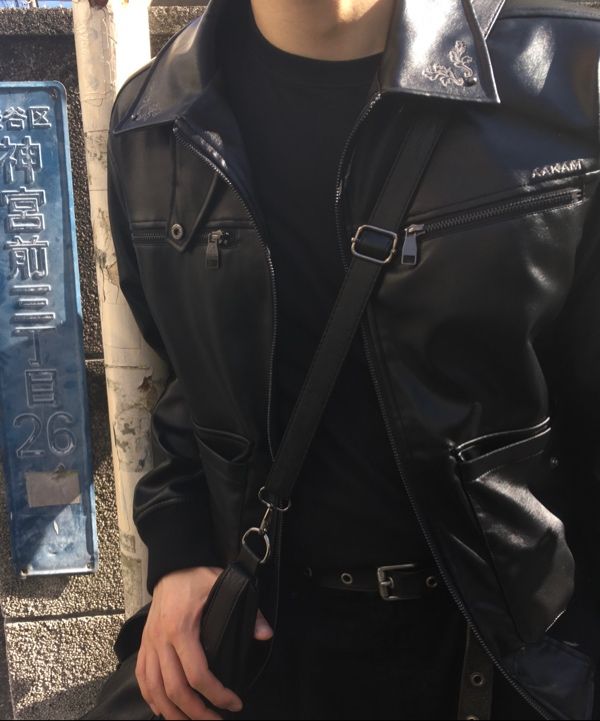 MUSINSA公式 | AAKAM Western Collar Leather Jacket (Black)