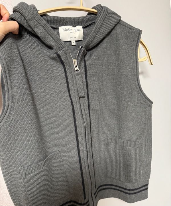 MUSINSA | MATIN KIM HOODY LOGO KNIT VEST FOR WOMEN IN CHARCOAL