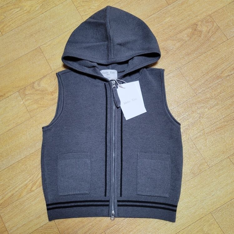 MUSINSA | MATIN KIM HOODY LOGO KNIT VEST FOR WOMEN IN CHARCOAL