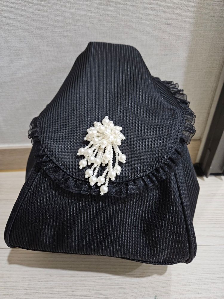 TYPESERVICE ♥ Pearl Trim Ruffled 2-Way Bag/追跡付 MUSINSA公式 | TYPESERVICE Pearl Trim Ruffled 2-Way Bag [Black]