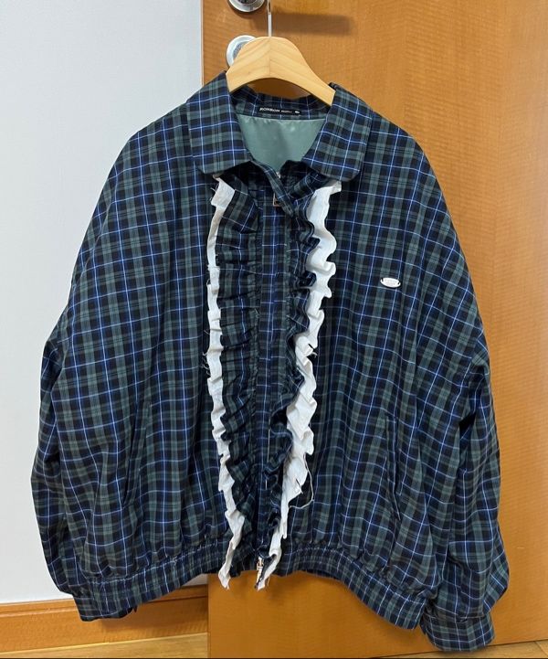 MUSINSA | RONRON VINTAGE RUFFLE BLOUSON GREEN CHECK