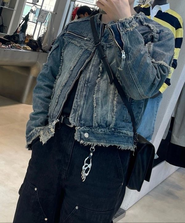 NOT4NERD ■ Cut Off Non-Collar Denim Jacket MUSINSA | NOT4NERD Cut Off Non-Collar Denim Jacket - Deep Blue