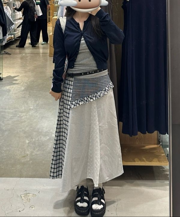 スカート [SUNBURNPROJECT] Mixed Check Long Skirt Mixed Check Long Skirt, NAVY - sunburnproject