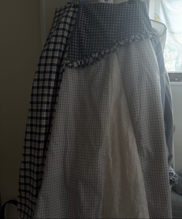 MUSINSA | SUNBURN PROJECT Mixed Check Long Skirt, NAVY