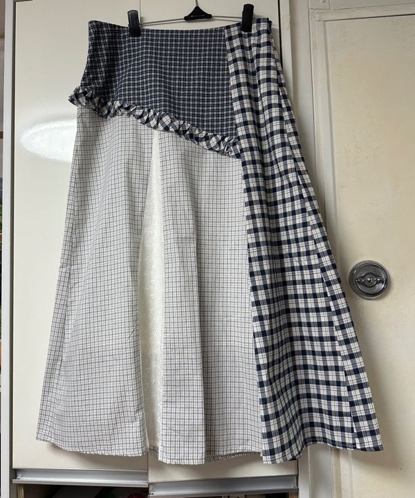 MUSINSA公式 | SUNBURNPROJECT Mixed Check Long Skirt, NAVY