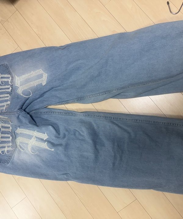 MUSINSA | HOODHOOD HD Chain Embroidery Denim Pants Black