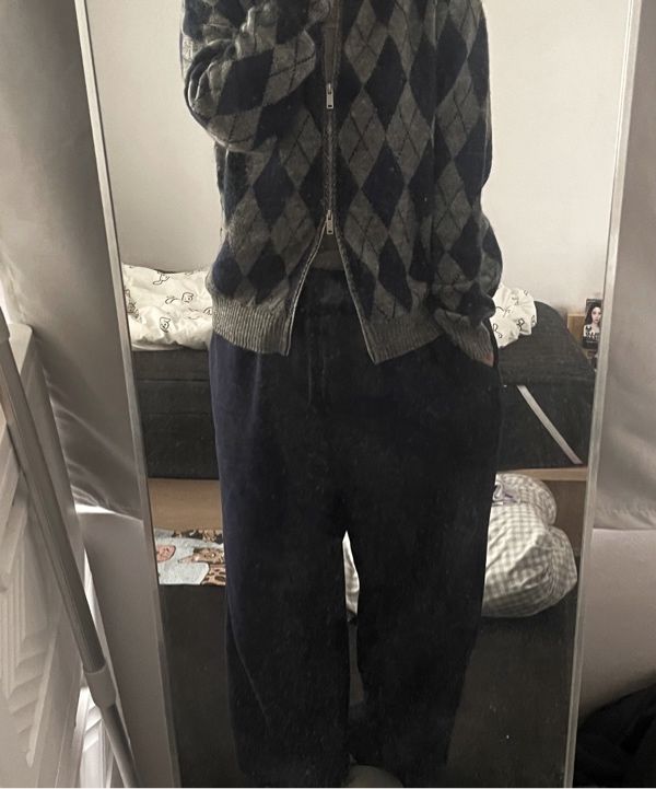 MUSINSA | RETRIEVER CLUB ARGYLE KNIT ZIP UP [GRAY]