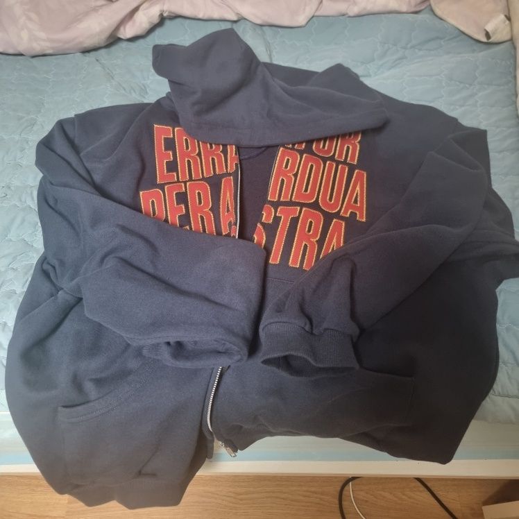 MUSINSA | ERTR Ad Astra Appliqué 2way Hoodie Zip Up Navy