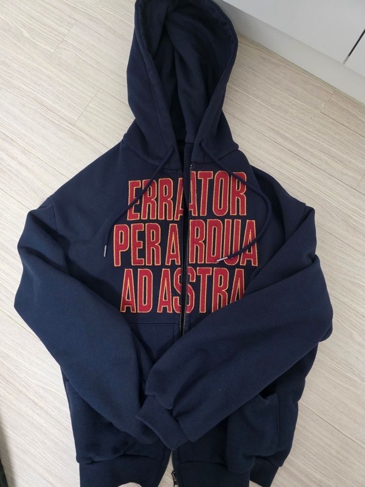 MUSINSA | ERTR Ad Astra Appliqué 2way Hoodie Zip Up Navy