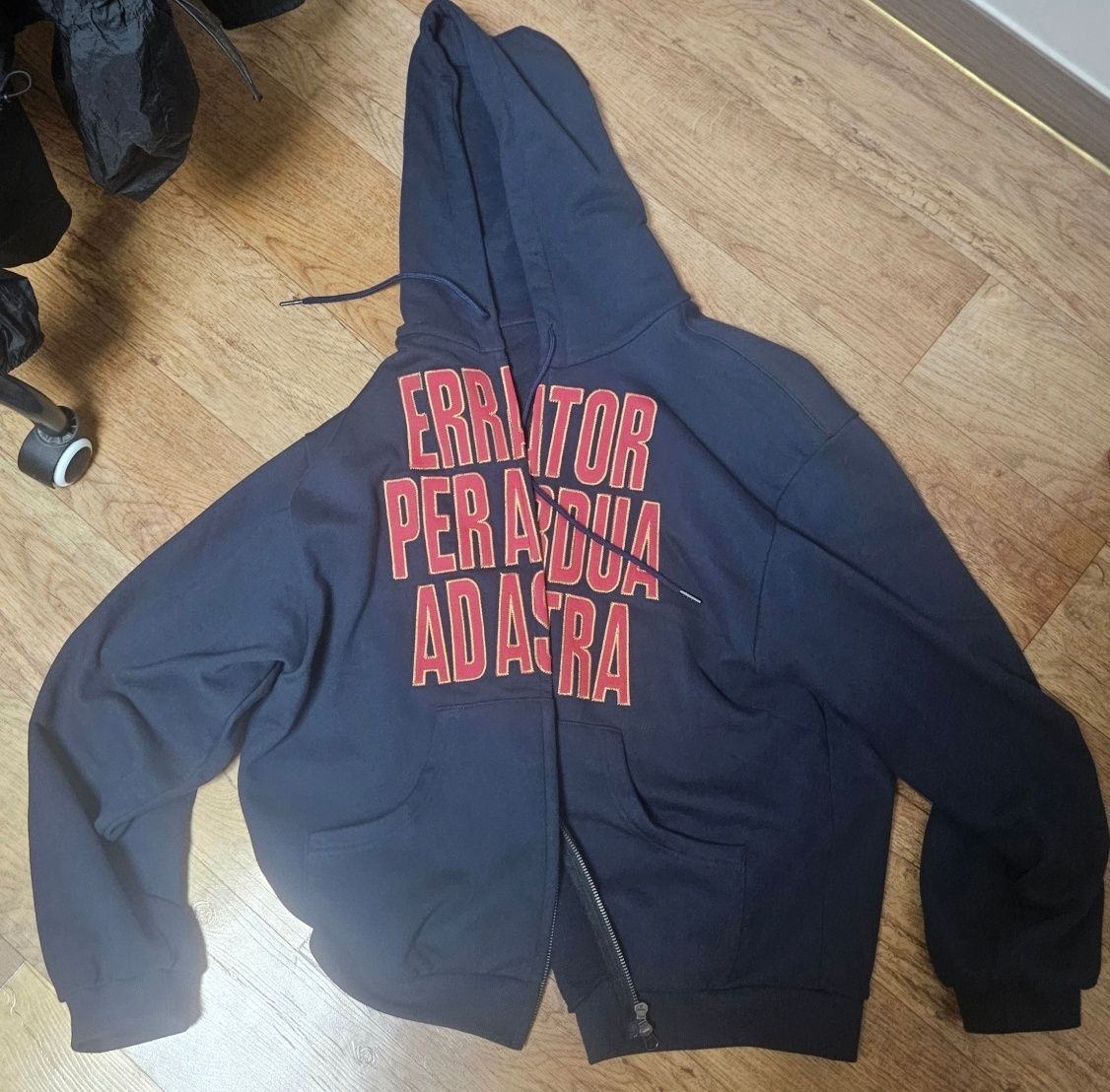 MUSINSA | ERTR Ad Astra Appliqué 2way Hoodie Zip Up Navy