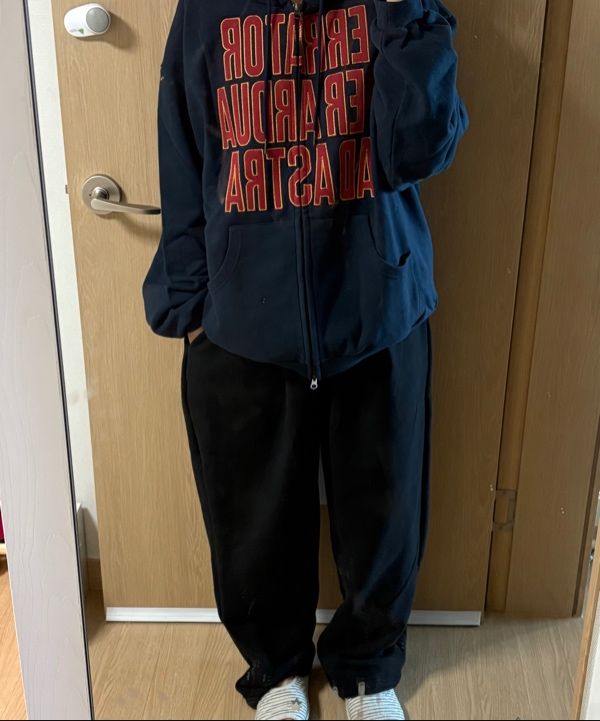 MUSINSA | ERTR Ad Astra Appliqué 2-Way Hoodie Zip-Up - Navy