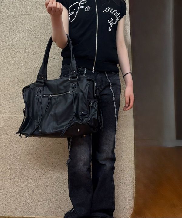 MUSINSA | FANCY CLUB Belted Washing Leather Bag (BLACK) F25QE990