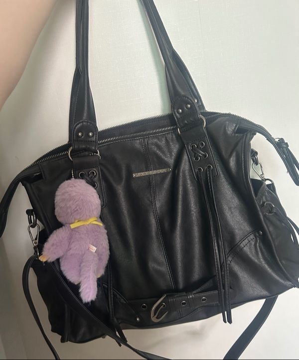 MUSINSA | FANCY CLUB Belted Washing Leather Bag (BLACK) F25QE990