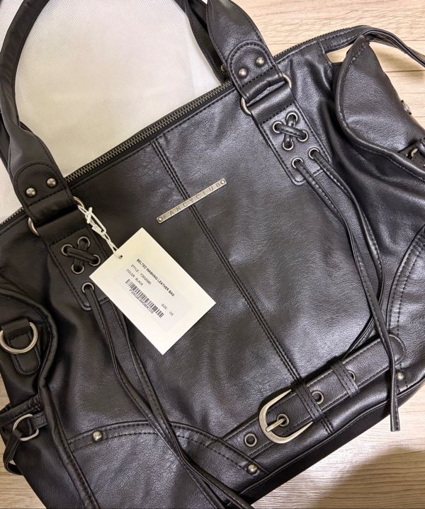MUSINSA | FANCY CLUB Belted Washing Leather Bag (BLACK) F25QE990