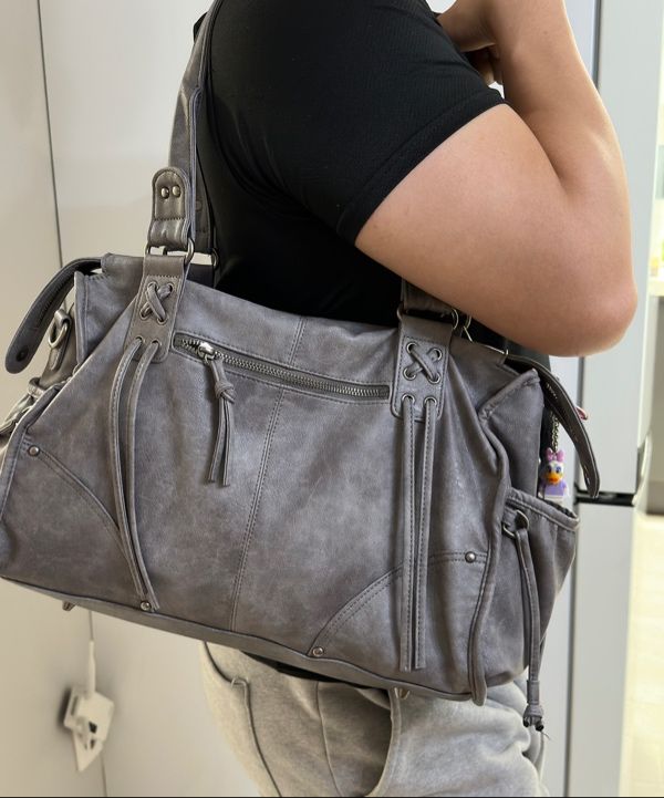 MUSINSA | FANCY CLUB Belted Washed Leather Bag (GRAY) F25QE990