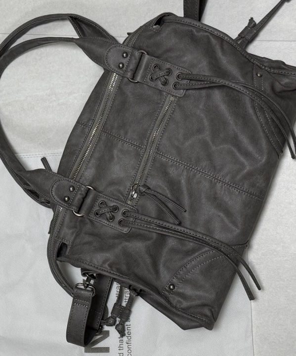 MUSINSA | FANCY CLUB Belted Washing Leather Bag (GRAY) F25QE990