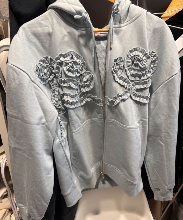 MUSINSA公式 | SINOON Rose Frill Oversized-Fit Hooded Zip-Up (Blue)