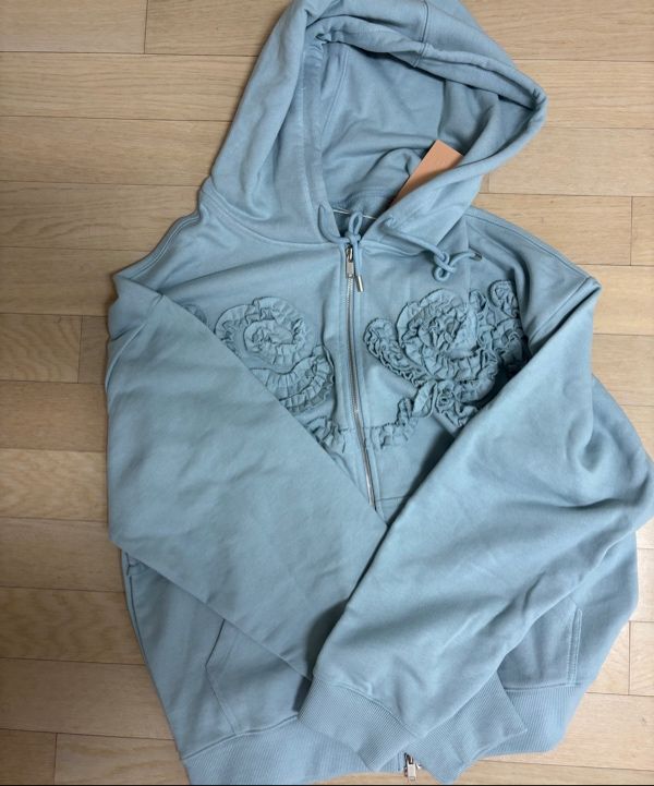 MUSINSA公式 | SINOON Rose Frill Oversized-Fit Hooded Zip-Up (Blue)