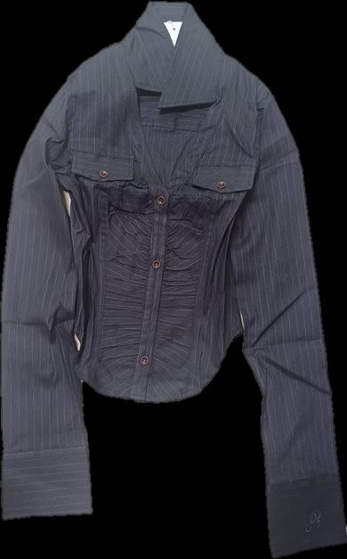 MUSINSA公式 | PLEASENOFOLLOW Kayla Shirring Shirt Top (Indigo)