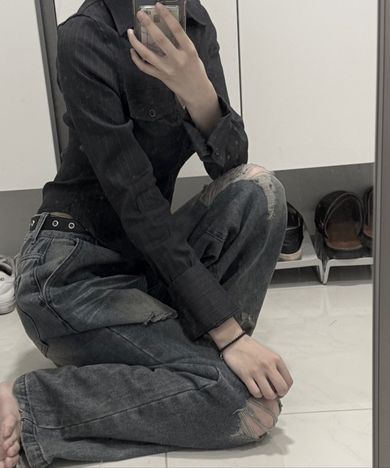 MUSINSA公式 | PLEASENOFOLLOW Kayla Shirring Shirt Top (Indigo)