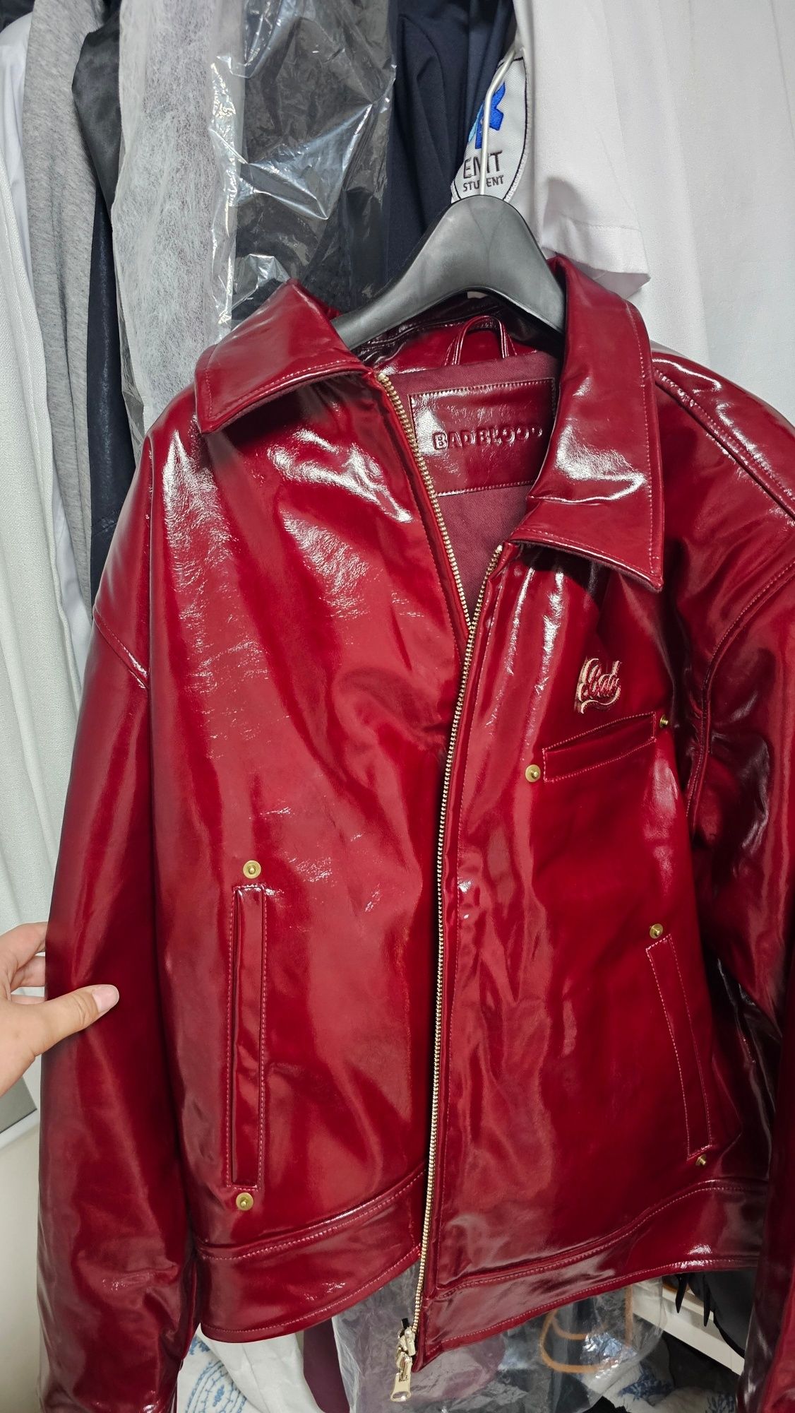 MUSINSA | BADBLOOD Jimmy Leather Harrington Jacket - Red