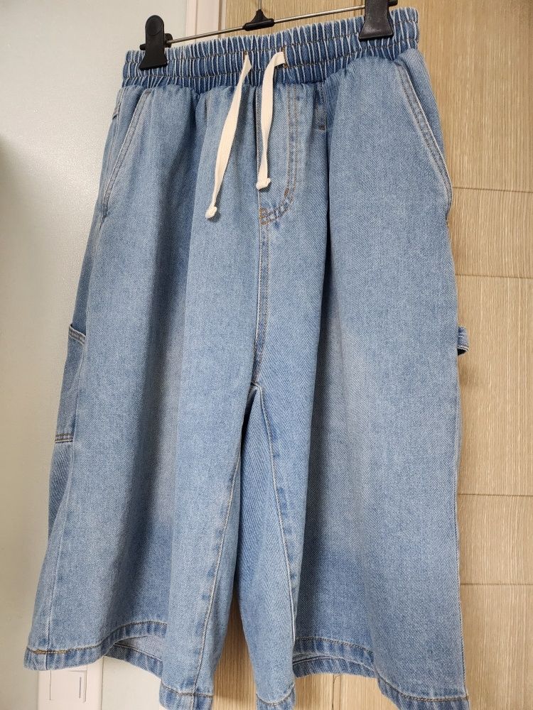 【U LAN】Dyeing Washed Banding Bermuda Denim Pants MUSINSA | Jinmania Women's Vintage Washed 4.5 Wide Bermuda
