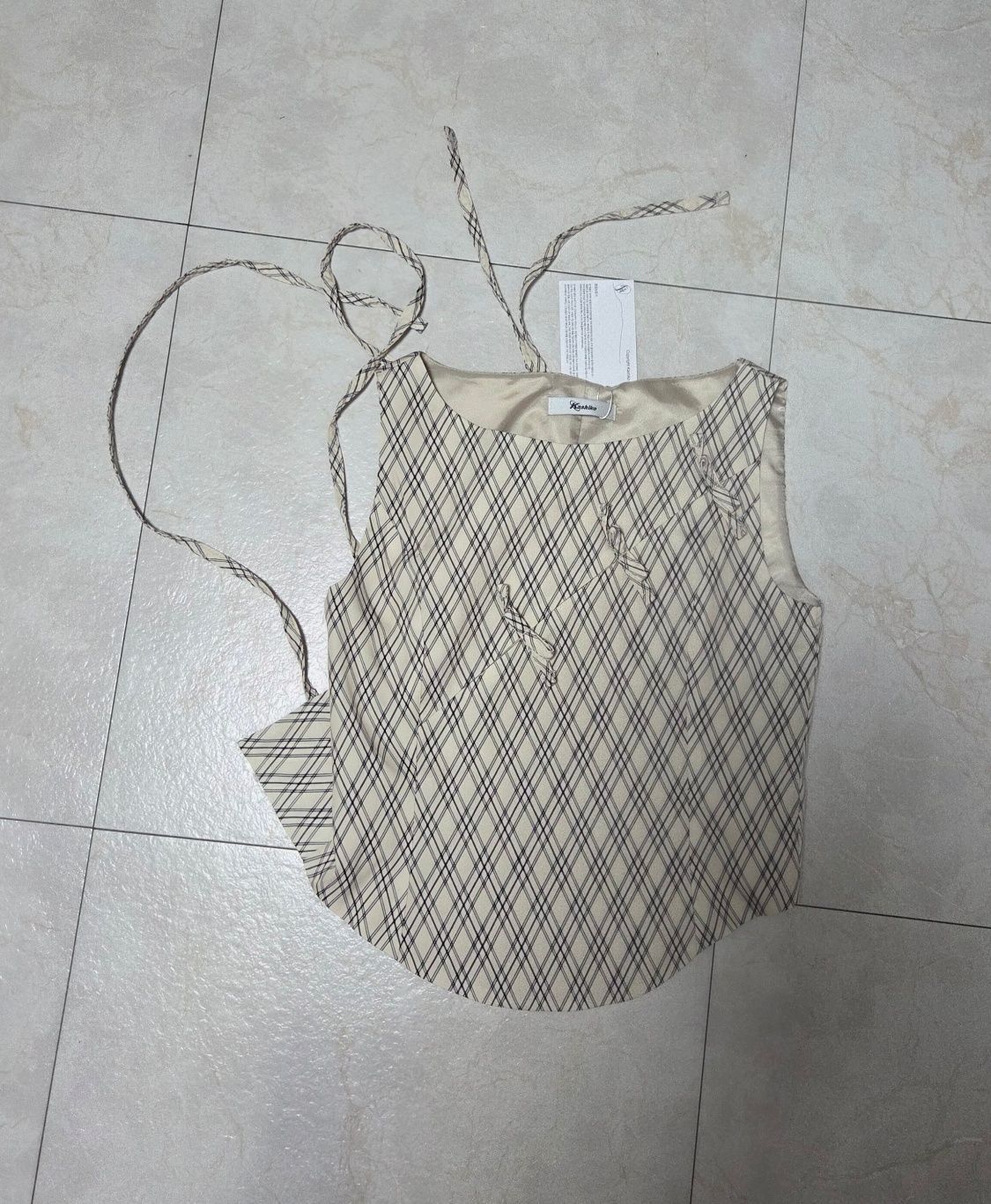 MUSINSA | KASHIKO Ribbon Paneled Sleeveless Checked