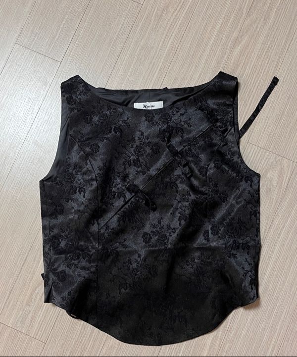 トップス KASHIKO ribbon paneled sleeveless MUSINSA公式 | KASHIKO Ribbon Paneled Sleeveless Black