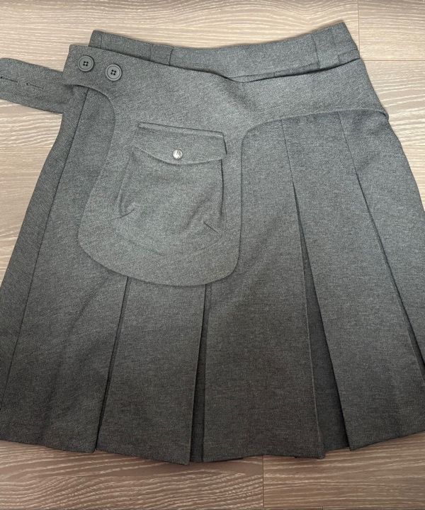 MUSINSA | KASHIKO Ribbon Preppy Pleated Skirt Charcoal