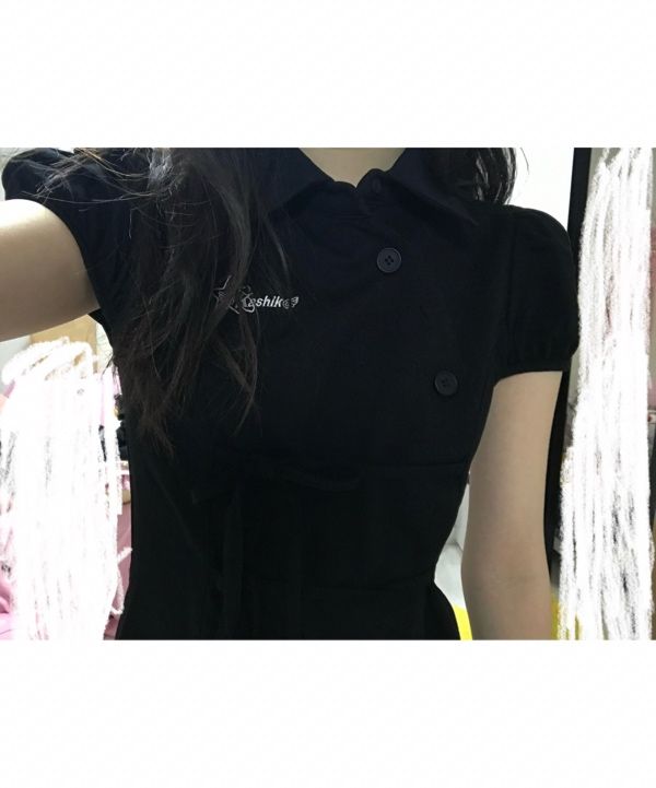 MUSINSA公式 | KASHIKO Puff Preppy Mini Dress Black