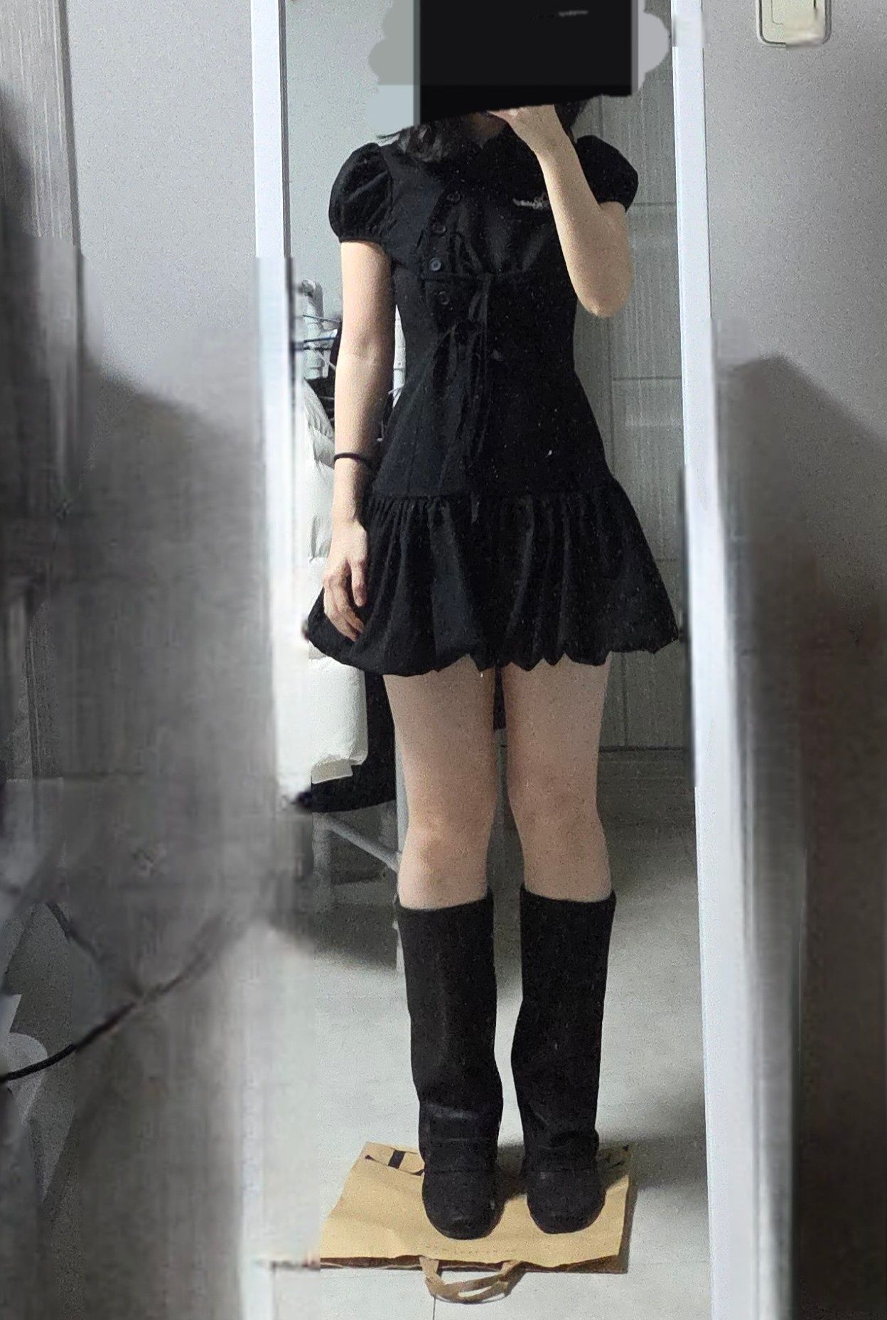 MUSINSA公式 | KASHIKO Puff Preppy Mini Dress Black