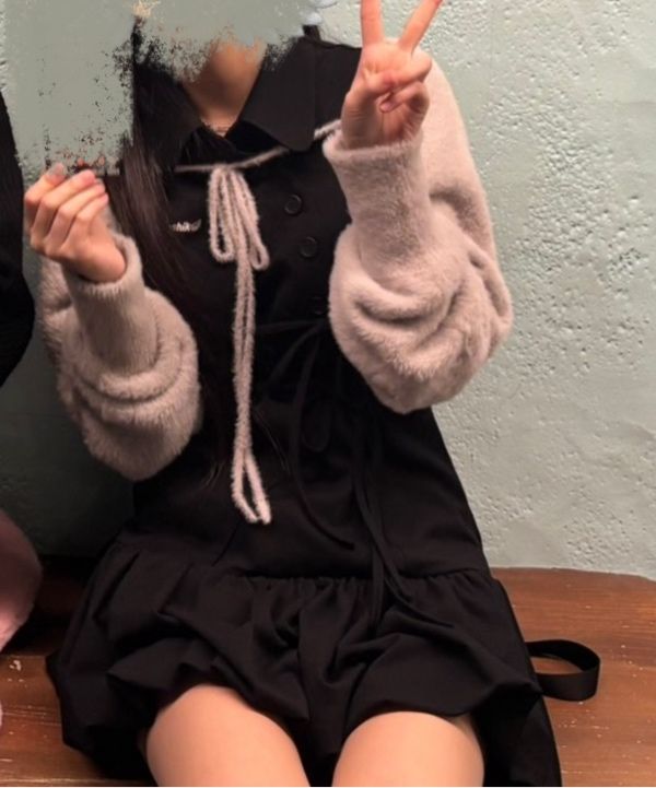 MUSINSA公式 | KASHIKO Puff Preppy Mini Dress Black