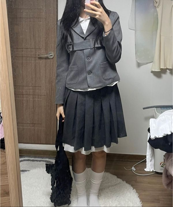 MUSINSA | KASHIKO Ribbon Belted Preppy Jacket Black