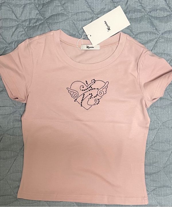 Kashiko☆Pink Heart Tee MUSINSA | KASHIKO Flower Heart Baby Tee Pink