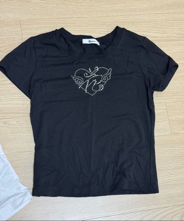 Kashiko☆Flower Heart Baby Tee MUSINSA | KASHIKO Flower Heart Baby Tee Black