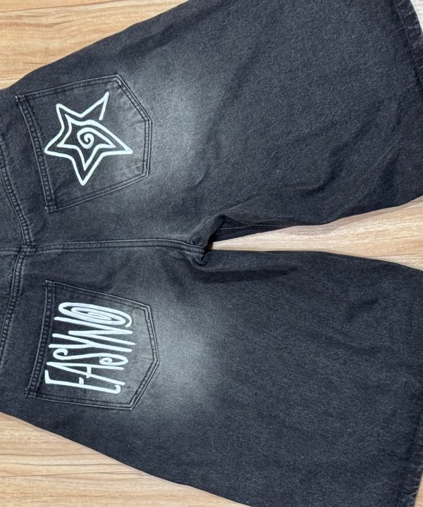 デニム・ジーパン [EASY NO EASY] STAR CROPPED DENIM BERMUDA SHORTS MUSINSA | EASY NO EASY Star 8-part denim bermuda pants
