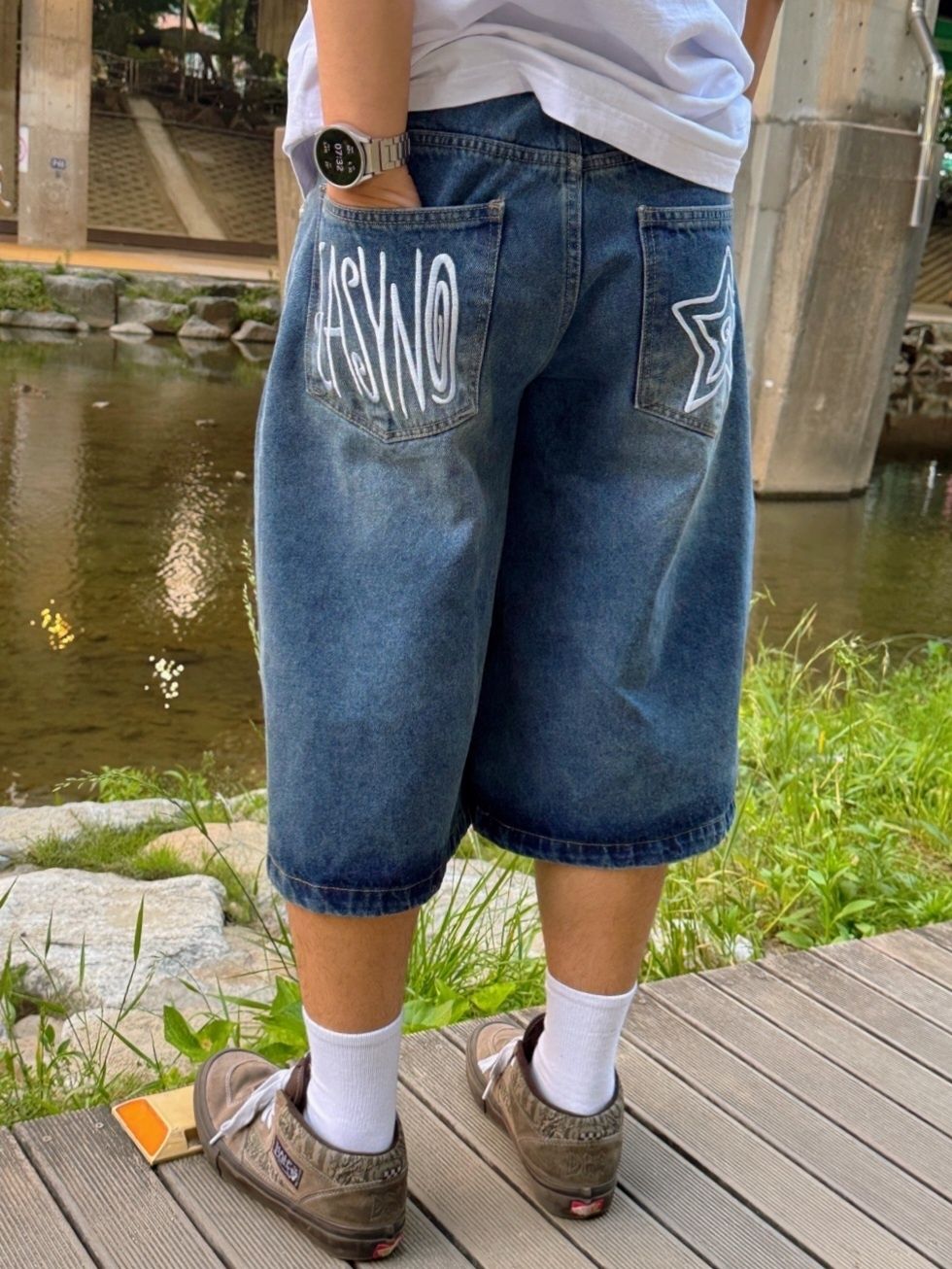 MUSINSA公式 | EASY NO EASY スタ 8部 デニム バミューダパンツ