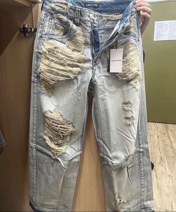 MUSINSA | LECYTO Destroyed Indigo Burst Denim Pants_[Blue]