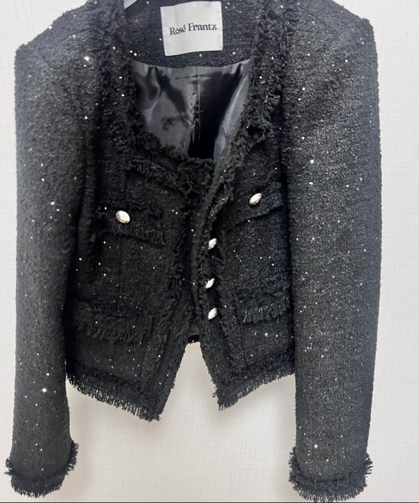 MUSINSA | ROSÉ FRANTZ Spangle Fringe Tweed Jacket [Ivory]