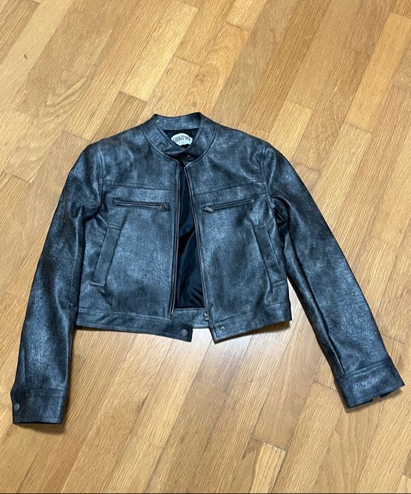 MUSINSA公式 | KHAKIPOINT Racing Leather Jacket (dark gray)