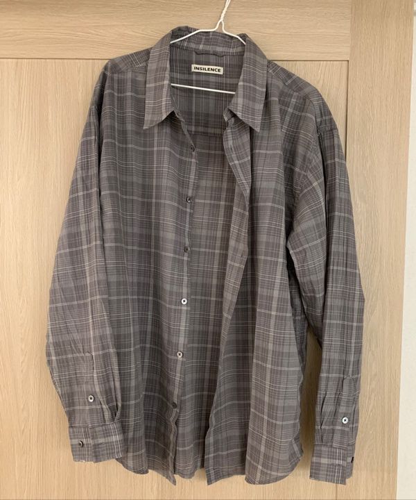 MUSINSA | INSILENCE Damaged Sheer Check Shirt GREY