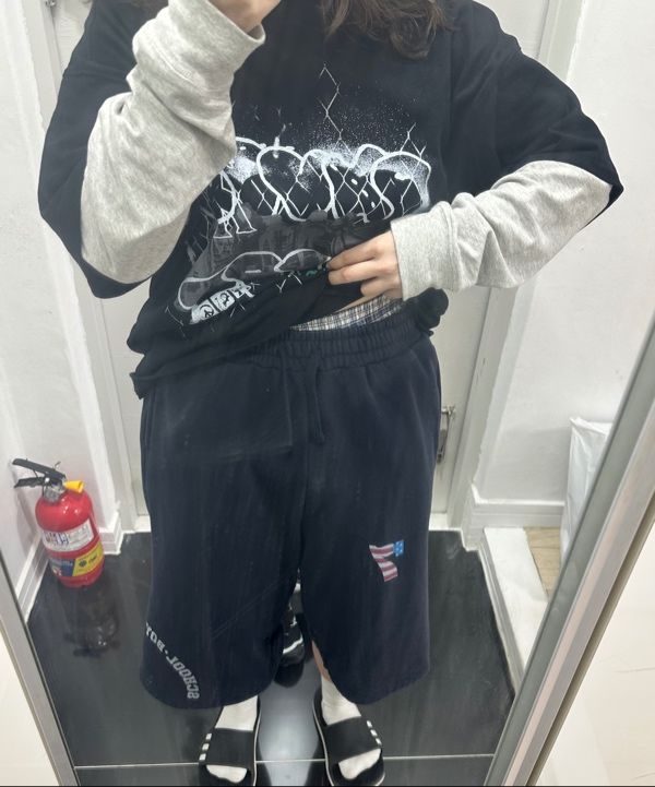 MUSINSA公式 | AEAE TRUNK LAYERED SWEATSHORTS [NAVY]