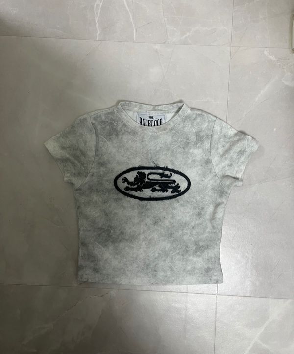 MUSINSA | BADBLOOD Lion Patch Short Sleeve Slim Fit - Washed