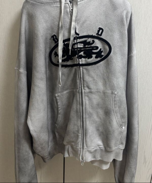 MUSINSA | BADBLOOD Lion Patch Hoodie Zip-Up - Washed White