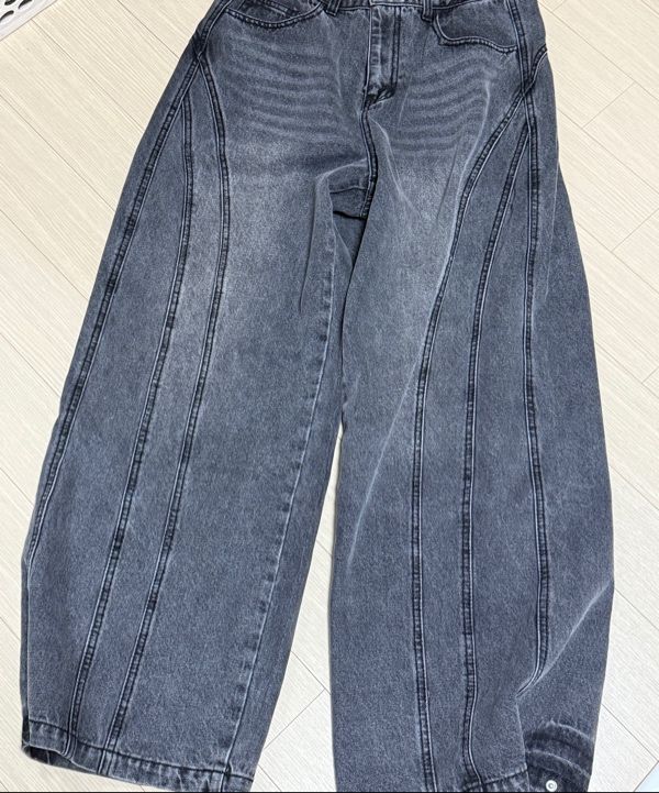 デニム・ジーパン ODD STUDIO CURVE WASHED SNAP BUTTON WIDE DENIM PANTS MUSINSA | ODDSTUDIO Curve Washing Snap Button Wide Denim