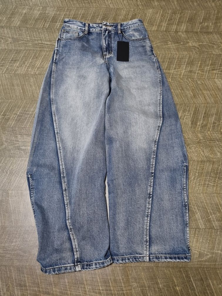 DNSR ワイド カーブ デニム パンツ 青 L