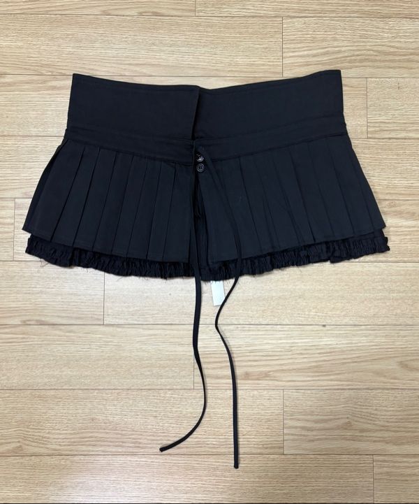 MUSINSA | PARTIMENTO WOMEN Turnover Pleated Wrap Skirt_Black